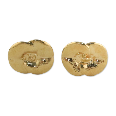 Gold Plated Natural Crown of Thorns Flower Stud Earrings