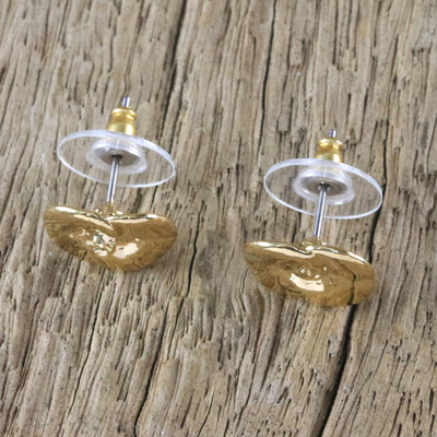 Gold plated natural flower stud earrings, 'Shining Petals' - Gold Plated Natural Crown of Thorns Flower Stud Earrings