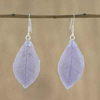 Natural leaf dangle earrings, Stunning Nature in Wisteria