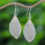 Natural leaf dangle earrings, 'Stunning Nature in Straw' - Natural Leaf Dangle Earrings in Straw from Thailand