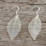 Natural leaf dangle earrings, 'Stunning Nature in Straw' - Natural Leaf Dangle Earrings in Straw from Thailand