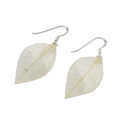 Natural leaf dangle earrings, 'Stunning Nature in Straw' - Natural Leaf Dangle Earrings in Straw from Thailand