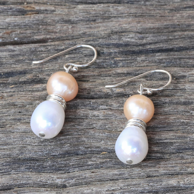Cultured pearl dangle earrings, 'Luxury Orbs' - Cultured Pearl and Sterling Silver Earrings from Thailand
