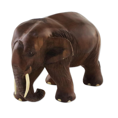 Teak wood elephant sculpture, 'Nature Trip' - Handmade Teak Wood Elephant Sculpture from Thailand