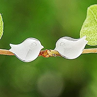 Sterling silver stud earrings, 'Little Birds' - Handcrafted Sterling Silver Bird Stud Earrings from Thailand