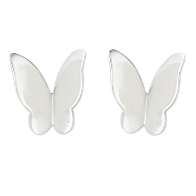 Sterling silver stud earrings, 'Silver Thoughts' - Handmade Sterling Silver Butterfly Earrings from Thailand