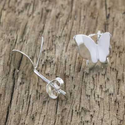 Sterling silver stud earrings, 'Silver Thoughts' - Handmade Sterling Silver Butterfly Earrings from Thailand