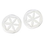 Sterling silver stud earrings, 'Flower Circles' - Handcrafted 925 Sterling Silver Floral Stud Earrings