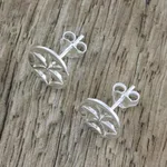Sterling silver stud earrings, 'Flower Circles' - Handcrafted 925 Sterling Silver Floral Stud Earrings