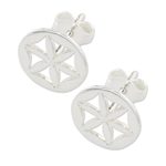 Sterling silver stud earrings, 'Flower Circles' - Handcrafted 925 Sterling Silver Floral Stud Earrings