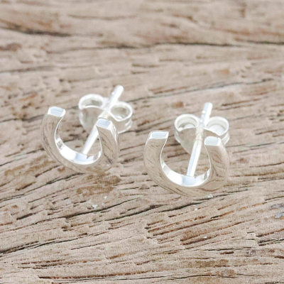 925 sterling silver, 'Silver Horseshoes' - Handcrafted Sterling Silver Horseshoe Stud Earrings