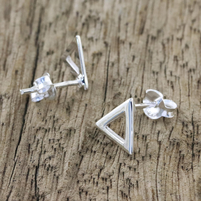 Sterling silver stud earrings, 'Silver Triangles' - Handcrafted Sterling Silver Triangle Stud Earrings