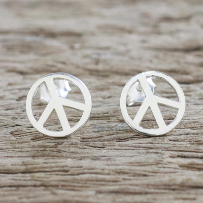 Sterling silver stud earrings, Sign of Peace