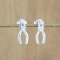 Sterling silver stud earrings, 'Tool Time' - Handcrafted Sterling Silver Stud Earrings from Thailand