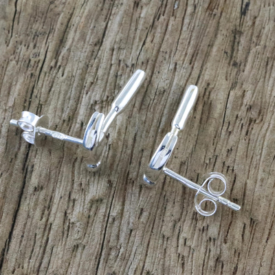 Sterling silver drop earrings, 'Silver Hammers' - Handcrafted Sterling Silver Drop Earrings from Thailand