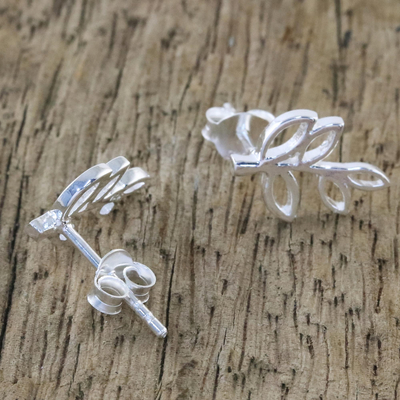 Sterling silver drop earrings, 'Leaves of Spring' - Handmade Sterling Silver Leaf Drop Earrings from Thailand