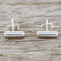 Sterling silver stud earrings, 'Sleek Silver' - Handmade Sterling Silver Stud Earrings from Thailand