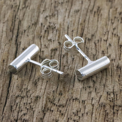 Sterling silver stud earrings, 'Sleek Silver' - Handmade Sterling Silver Stud Earrings from Thailand