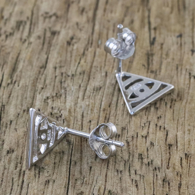 Sterling silver stud earrings, 'Open Eyes' - Handcrafted Sterling Silver Stud Earrings from Thailand