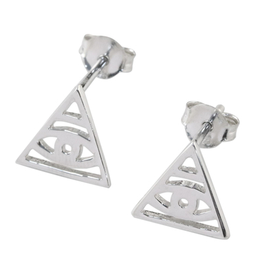 Sterling silver stud earrings, 'Open Eyes' - Handcrafted Sterling Silver Stud Earrings from Thailand
