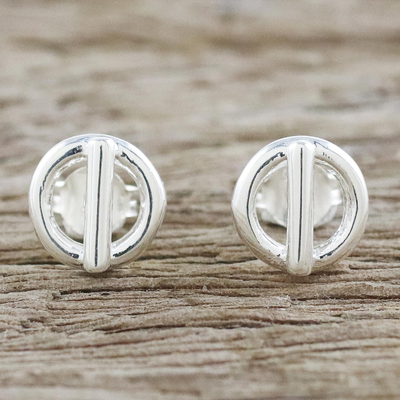 Sterling silver stud earrings, 'Silver Toggles' - Handcrafted Sterling Silver Stud Earrings from Thailand