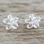 Sterling silver stud earrings, 'Floral Delicacy' - Handcrafted Thai Sterling Silver Floral Stud Earrings