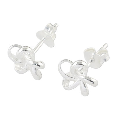 Sterling silver stud earrings, 'Floral Delicacy' - Handcrafted Thai Sterling Silver Floral Stud Earrings
