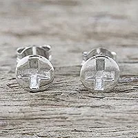 Sterling silver stud earrings, 'Silver Screws' - Handcrafted Sterling Silver Stud Earrings from Thailand