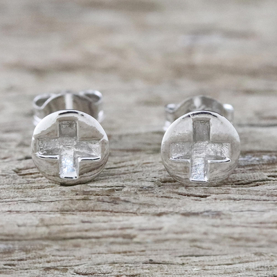 Sterling silver stud earrings, 'Silver Screws' - Handcrafted Sterling Silver Stud Earrings from Thailand