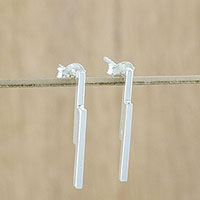 Sterling silver drop earrings, 'Sleek Excitement' - Handcrafted Sterling Silver Drop Earrings from Thailand