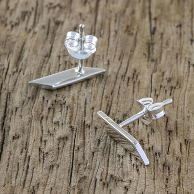 Sterling silver drop earrings, 'Parallelogram Shimmer' - Sterling Silver Geometric Drop Earrings from Thailand
