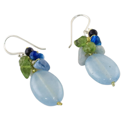 Quartz dangle earrings, 'Light Blue Princess' - Blue Quartz Multi-Gemstone Dangle Earrings from Thailand