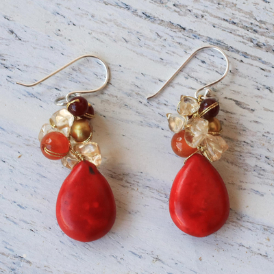 Multi-Gemstone Red Calcite Dangle Earrings from Thailand - Camellia ...