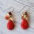 Multi-gemstone dangle earrings, 'Camellia Drops' - Multi-Gemstone Red Calcite Dangle Earrings from Thailand (image 2b) thumbail