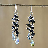 Onyx dangle earrings, 'Crystalline Drops'