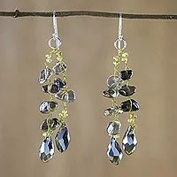 Smoky quartz dangle earrings, 'Crystalline Drops' - Smoky Quartz and Glass Bead Dangle Earrings from Thailand