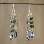 Smoky quartz dangle earrings, 'Crystalline Drops' - Smoky Quartz and Glass Bead Dangle Earrings from Thailand