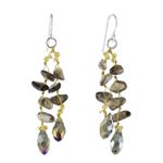 Smoky quartz dangle earrings, 'Crystalline Drops' - Smoky Quartz and Glass Bead Dangle Earrings from Thailand
