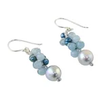 Cultured pearl and quartz dangle earrings, 'Happy Bunch' - Cultured Pearl and Quartz Dangle Earrings from Thailand