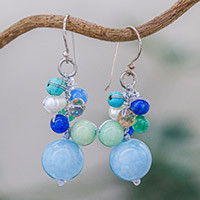 Pendientes colgantes de cuarzo - Aretes colgantes de piedras preciosas múltiples de cuarzo azul de Tailandia