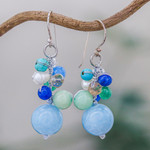 Quartz dangle earrings, 'Happy Bunch' - Blue Quartz Multi-Gemstone Dangle Earrings from Thailand