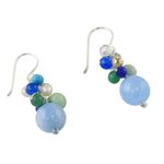 Quartz dangle earrings, 'Happy Bunch' - Blue Quartz Multi-Gemstone Dangle Earrings from Thailand