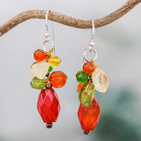 Carnelian dangle earrings, 'Wistful Memory' - Carnelian Multi-Gemstone Dangle Earrings from Thailand