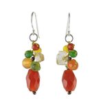 Carnelian dangle earrings, 'Wistful Memory' - Carnelian Multi-Gemstone Dangle Earrings from Thailand