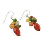 Carnelian dangle earrings, 'Wistful Memory' - Carnelian Multi-Gemstone Dangle Earrings from Thailand