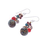 Multi-gemstone dangle earrings, 'Exotic Cluster' - Jasper Multi-Gemstone Dangle Earrings from Thailand