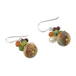 Jasper and cultured pearl dangle earrings, 'Exotic Cluster' - Thai Jasper and Cultured Pearl Dangle Earrings
