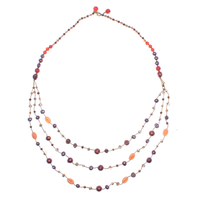 Cultured pearl and quartz beaded necklace, 'Stylish Strands' - Cultured Pearl and Quartz Beaded Necklace from Thailand