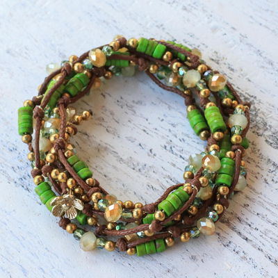 Beaded wrap bracelet, 'Forest Party' - Green Calcite Beaded Wrap Bracelet from Thailand