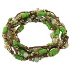 Beaded wrap bracelet, 'Forest Party' - Green Calcite Beaded Wrap Bracelet from Thailand